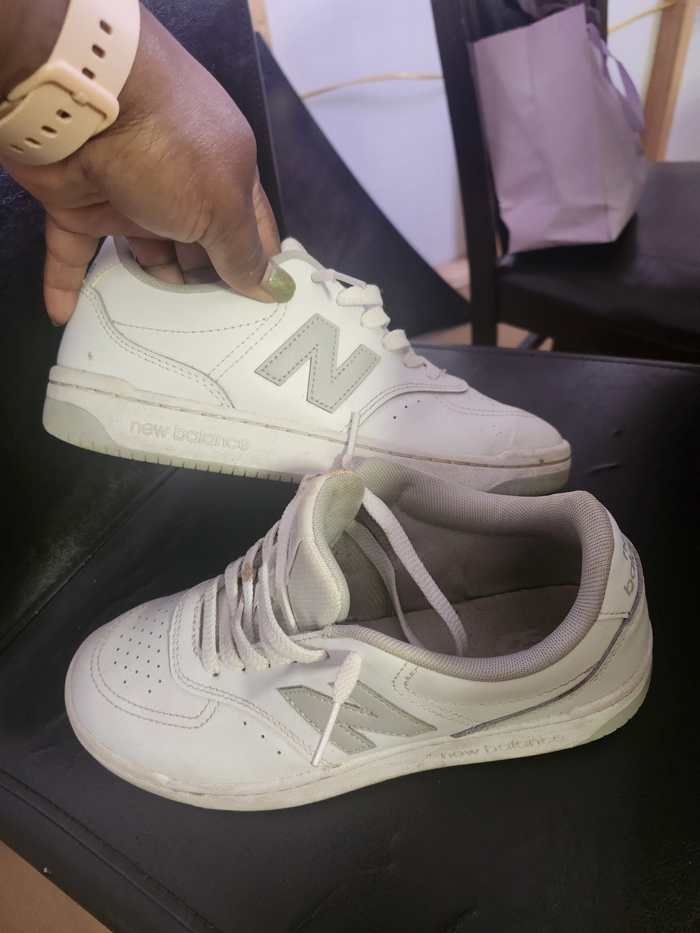 New Balance Men’s White and Light Gray Leather Sneakers